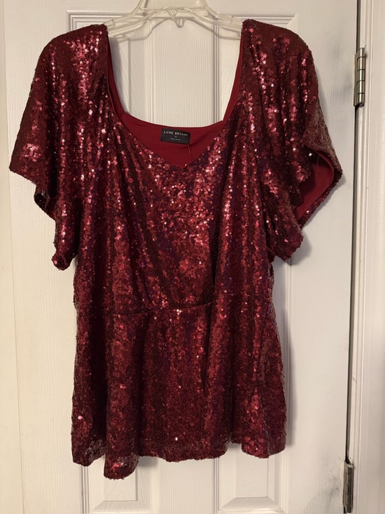 Lane Bryant Tops - Lane Bryant Burgundy Red Sequin Scoop Neck Top